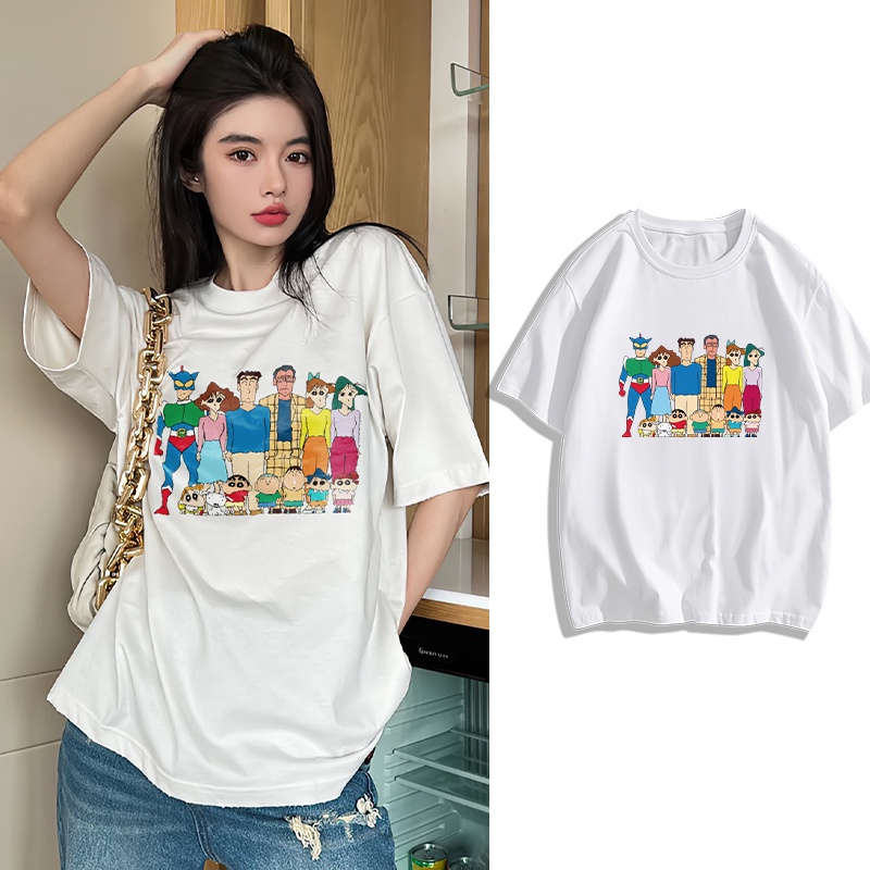 kaos wanita korean style cartoon character graphic print t-shirt import lengan pendek oversize kekinian kaos couple