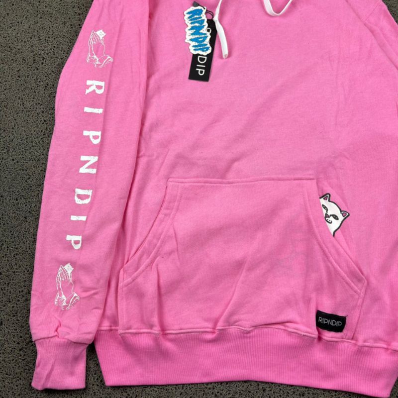 HOODIE RIPNDIP PINK FULL TAG LABEL CASUAL