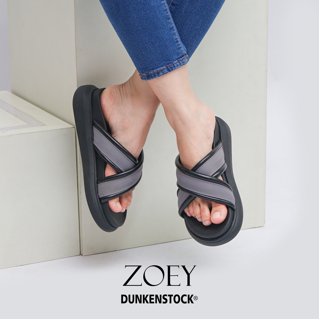 Dunkenstock Zoey Sandal Selop Wanita Model Silang Kekinian Sendal Slop Cewek Cantik Size 36-40