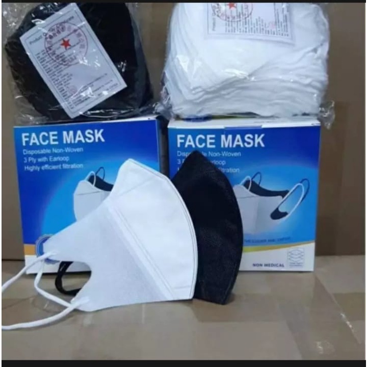 Masker Duckbill 3 Ply Hitam Putih Face Mask Isi 50 Pcs Face Mask Premium