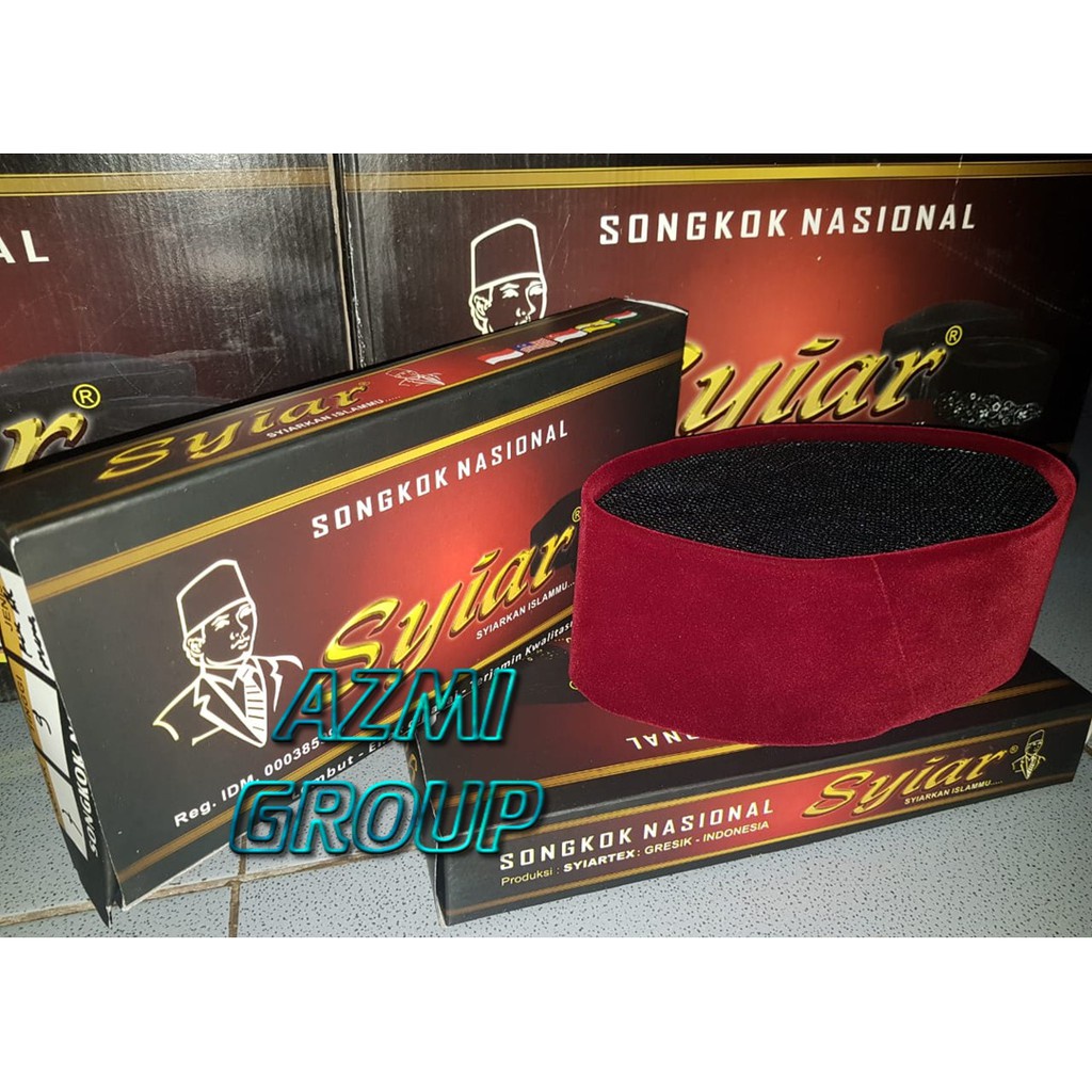 Grosir Songkok Syiar Merah Ac Full AC / Songkok Dewasa Bahan Bludru Peugeon Tinggi 8, 9, 10 Cm