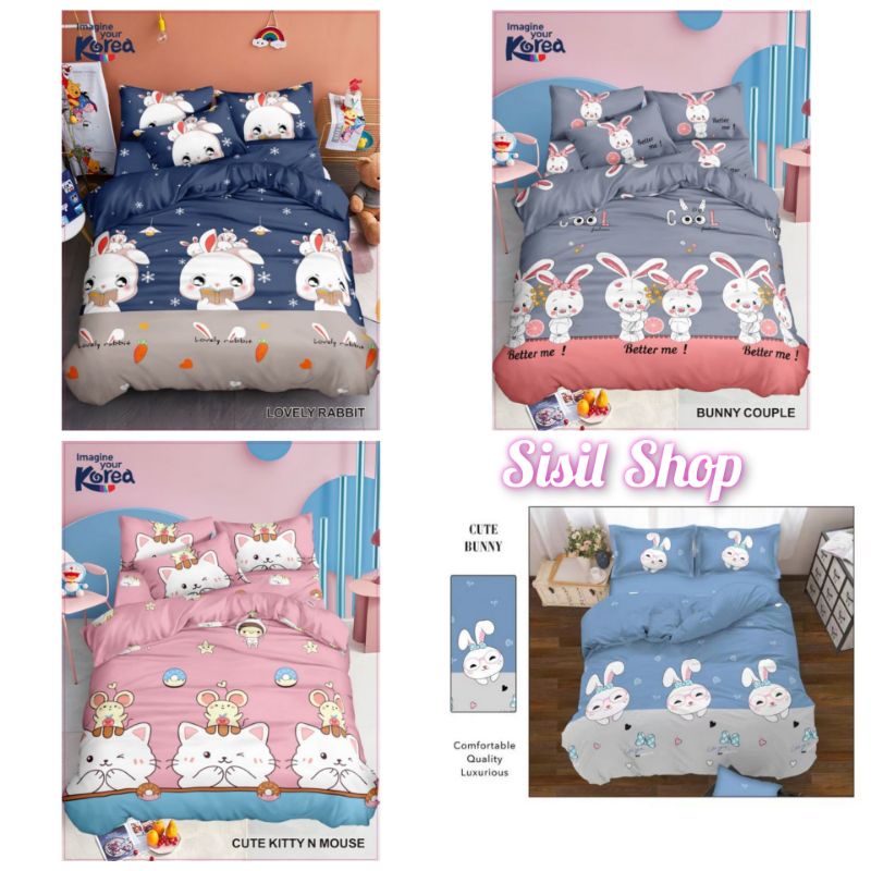 Sprei Motif Karakter Anak-anak Kelinci Bunny Free Sarung Bantal Guling