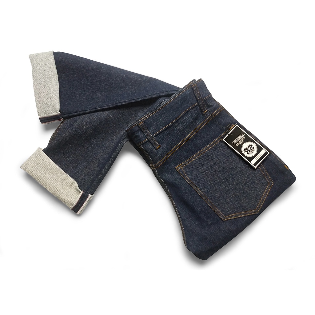 Celana Jeans Denim Selvedge Accent Pria Blue Black Indigo Raw 13.5oz Broken Twill N82 Original