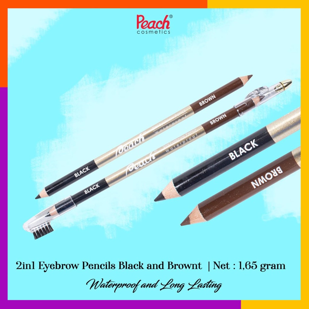 Peach 2in1 Eyebrow Pencil Waterproof Black &amp; Brown / BPOM