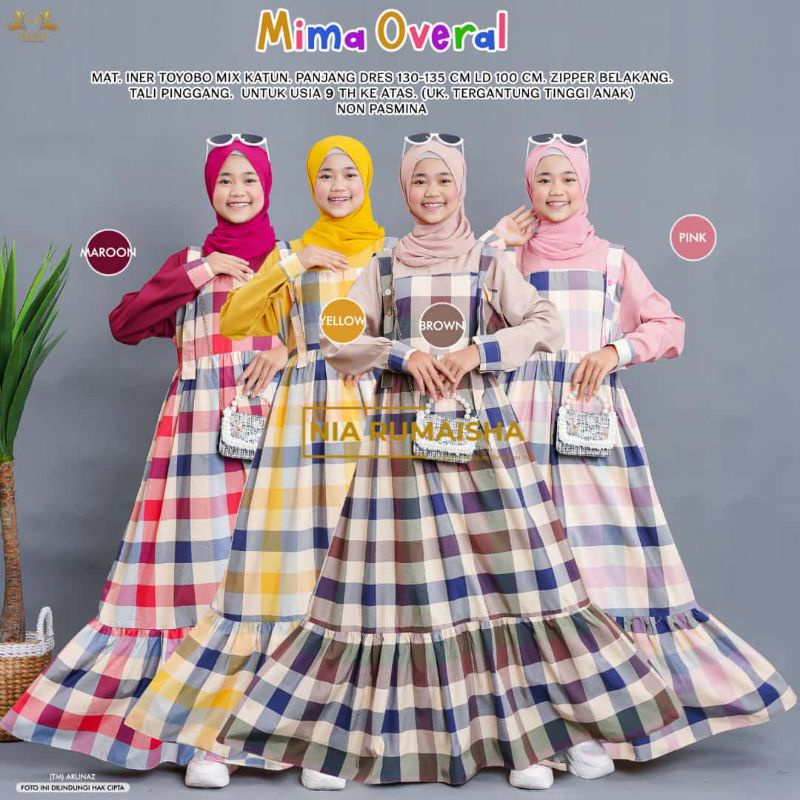 MIMA OVERALL TEEN Gamis Anak Remaja Motif Kotak Kotak Ori Nia Rumaisha