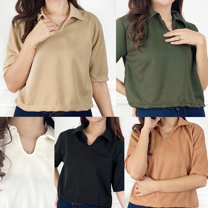 MakeGrosir - KNIT CROP TOP | KAOS KNIT RIB | KAOS KERAH POLO SHIRT