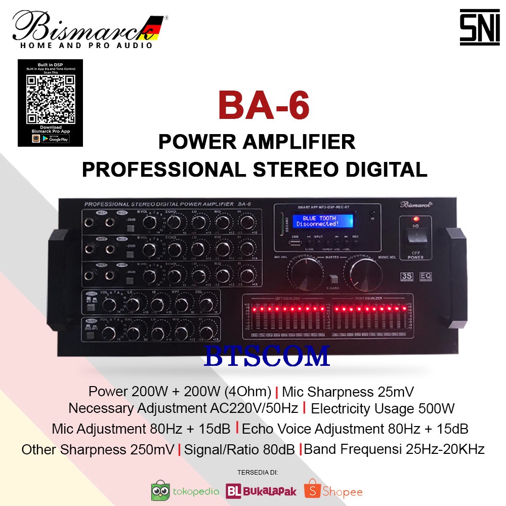 POWER AMPLIFIER PROFESSIONAL STEREO DIGITAL BISMARCK BA 6 BA6  Bluetooth - USB - Sd card
