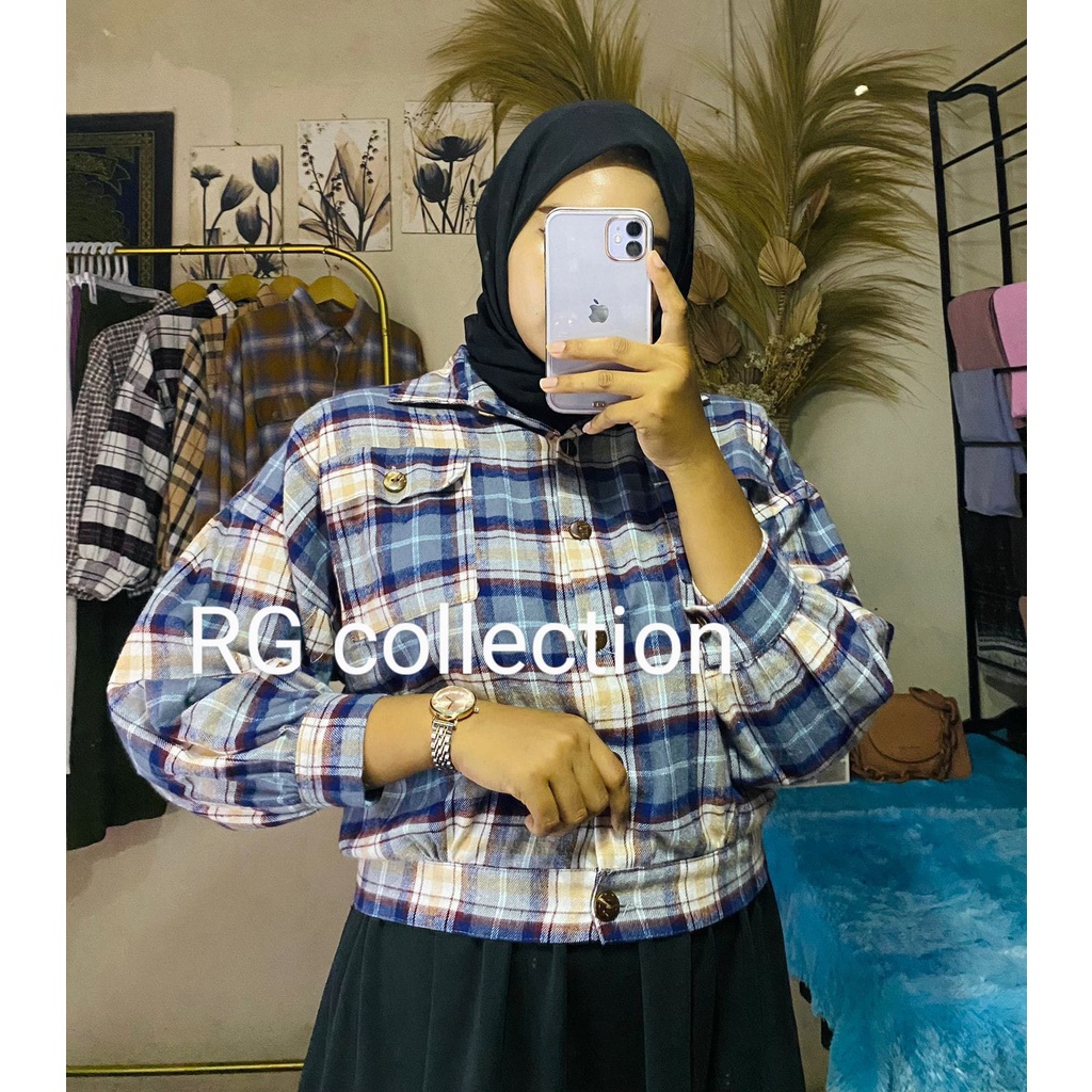 JAKET TARTAN COTTON FLANEL OVERSIZE CROP LD 115cm (COD) / OUTER FLANEL