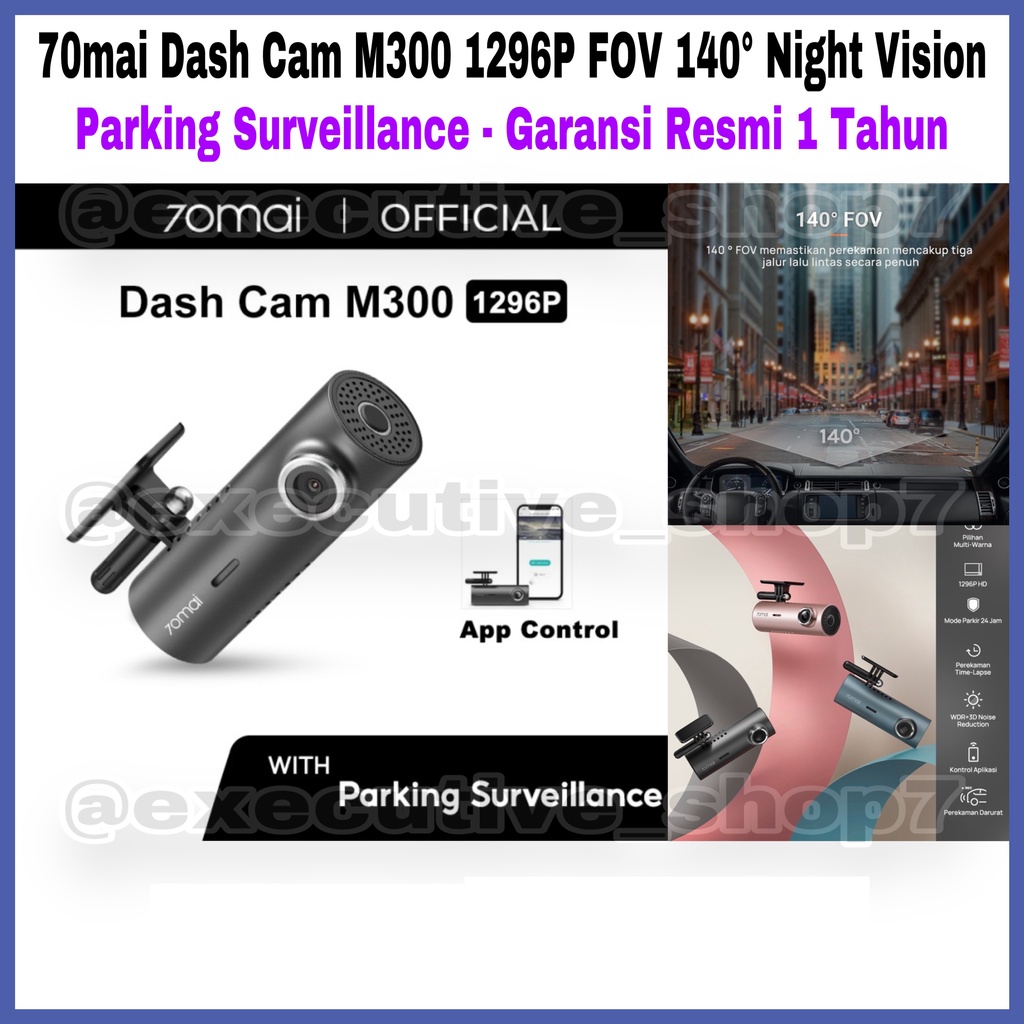 70mai Dash Cam M300 1296P FOV 140°  Night Vision - Packing Surveillance - Garansi Resmi 1 Tahun