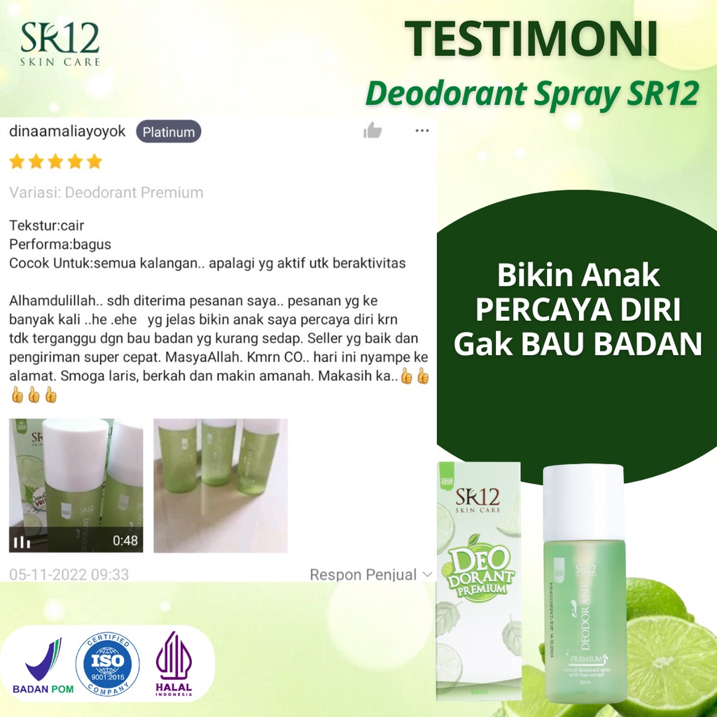 Deodorant Spray SR12 Herbal Ampuh atasi Bau Badan Keringat Berlebih Mencerahkan Ketiak BPOM 60 ml