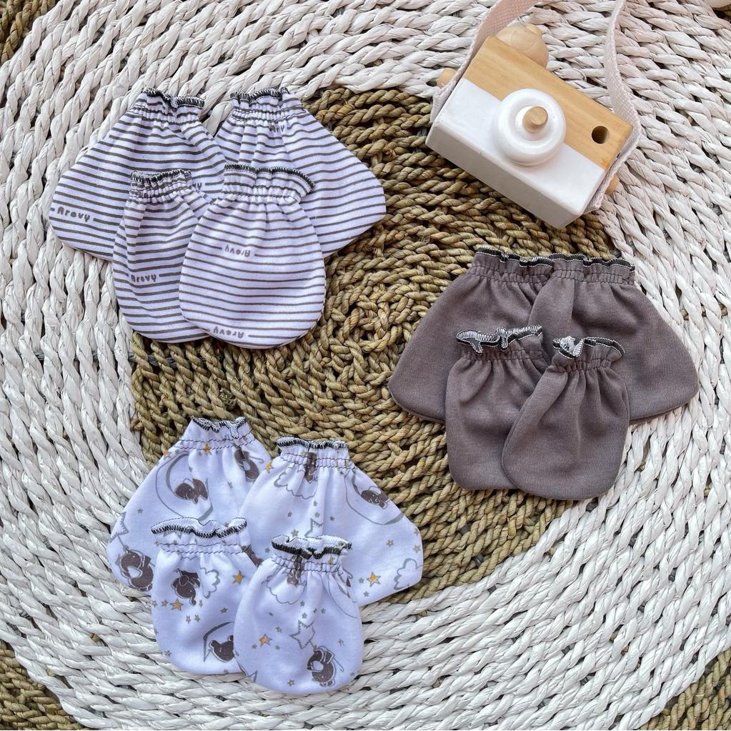 Arevy Babywear - 3 Pcs Sarung Tangan Bayi Kaos Kaki Baby Newborn STK Seri Abu Sartaki Bayi Perlengkapan Baby Newborn