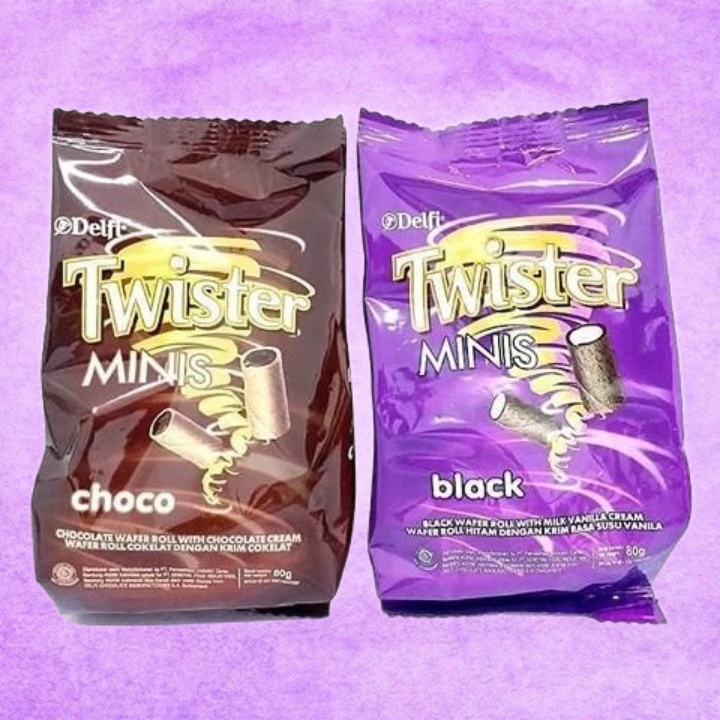 

DELFI Twister Minis - 80 gram - Rasa Black / Choco - Wafer Roll Snack Astor Jajan Makanan Ringan