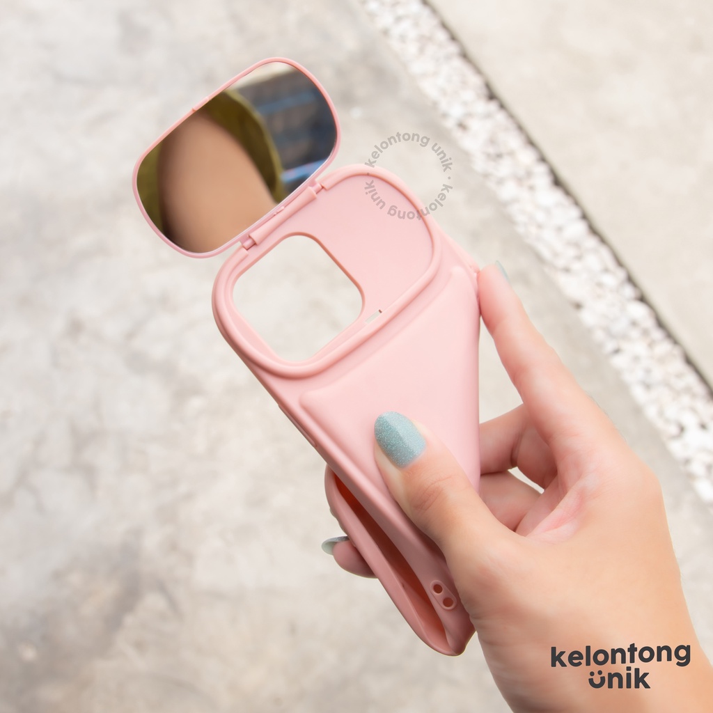 (Seri 1) For iPhone - Pastel Chubby Flip Mirror Shockproof Case