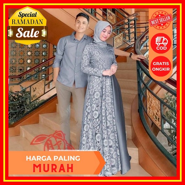 Sarimbit Baju Couple Stelan Lebaran Remaja Dewasa Kekinian Terbaru 2023 Dress Gamis Model Terbaru Ga