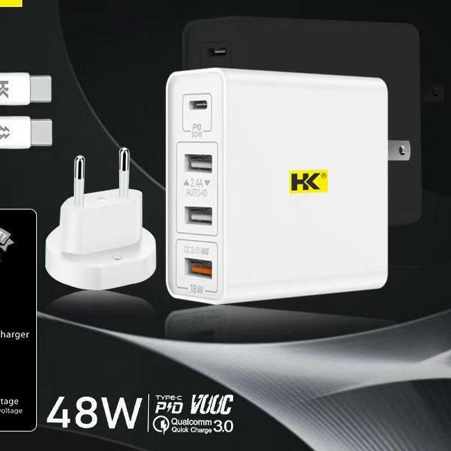 ℗ CHARGER HK 48W 3USB PD QUALCOMM 3.0 VOOC TYPE C TO C HK D23 ♂