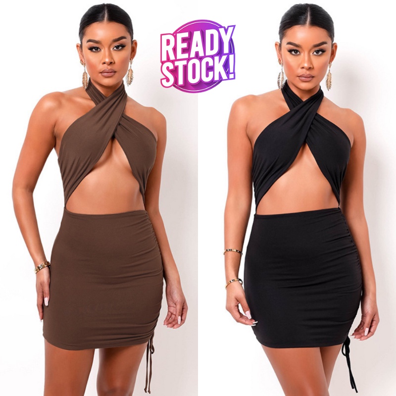 Beach Clubwear Import - Halter Neck Dress in Coffee &amp; Black color - Lingerie by Sexy Kisser