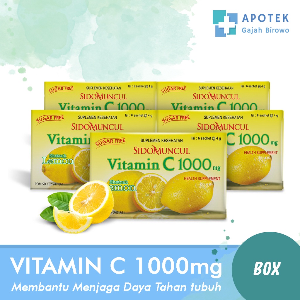 Vitamin C 1000 mg Sidomuncul Serbuk Rasa Lemon Isi 6 Sachet