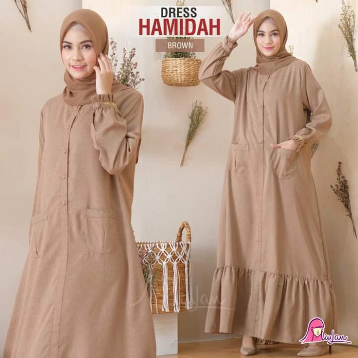 Gamis Dress Hamidah Miulan Ori Gamis Busui Dress Muslim Dewasa Terbaru elegan mewah premium lebaran 