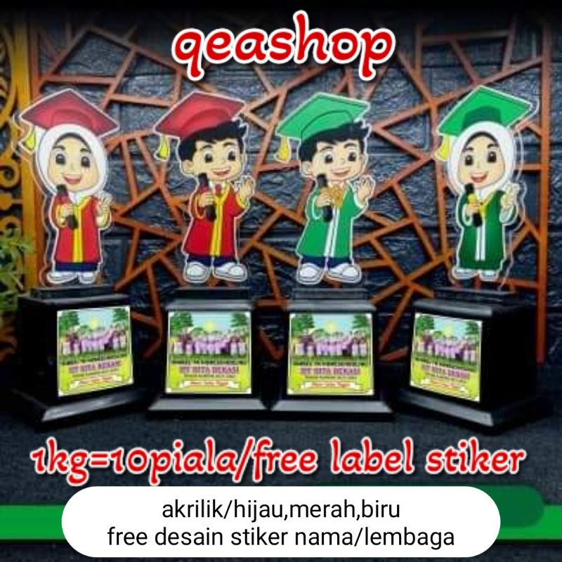 piala wisuda akrilik/piala TK/PAUD/SD/SMP/sarjana free stiker nama ataw foto