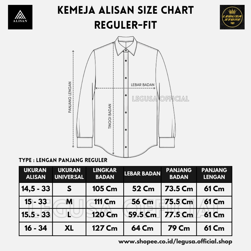 Alisan Reguler Polos, Kemeja Pria Alisan, Kemeja Formal Pria, Kemeja Alisan Lengan Panjang