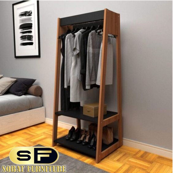 Lemari Pakaian - Lemari Baju Gantung Kayu Jati Serbaguna Tanpa Pintu