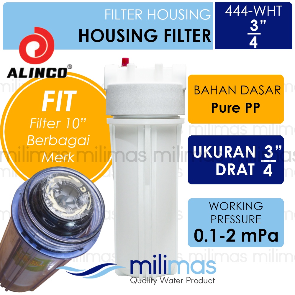 ALINCO Filter Housing Double O Ring WHITE Uk.10" Drat 3/4" - Housing Putih Aquaco