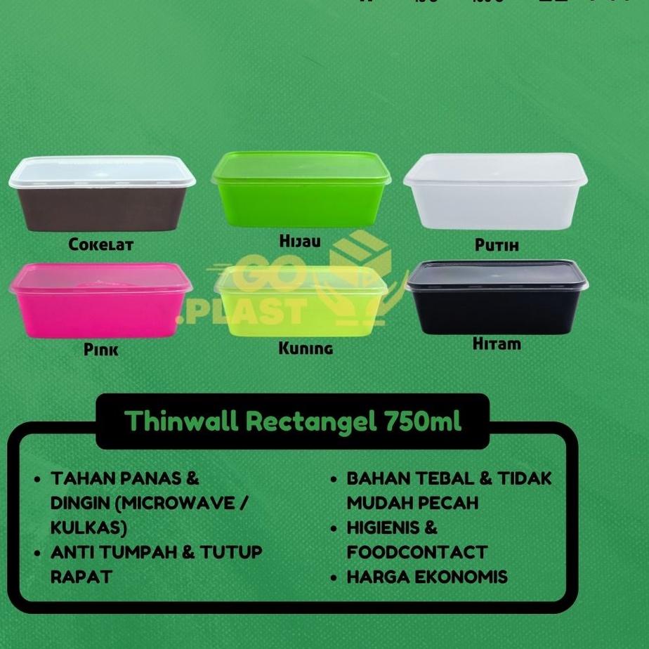 Terlaris THINWALL 750 ML WARNA / KOTAK MAKAN PLASTIK 750 ML WARNA ISI 12PCS buruan