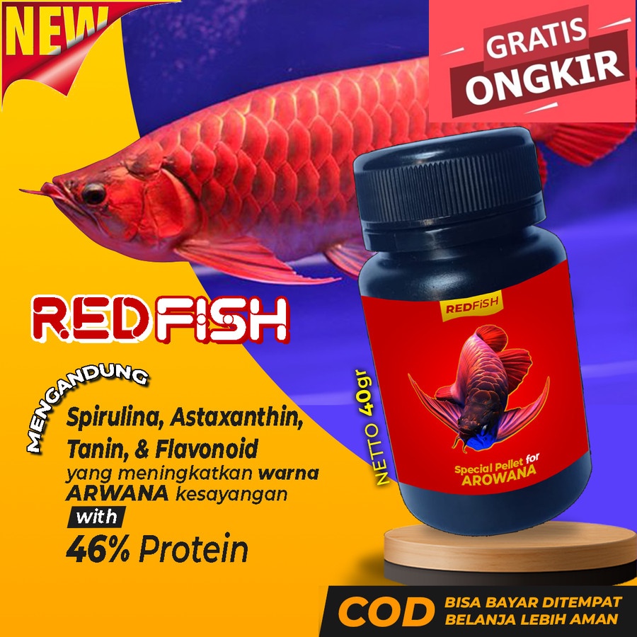 Pelet Ikan Arwana REDFISH Makanan Pakan Ikan Arwana Super Red Golden 40gr