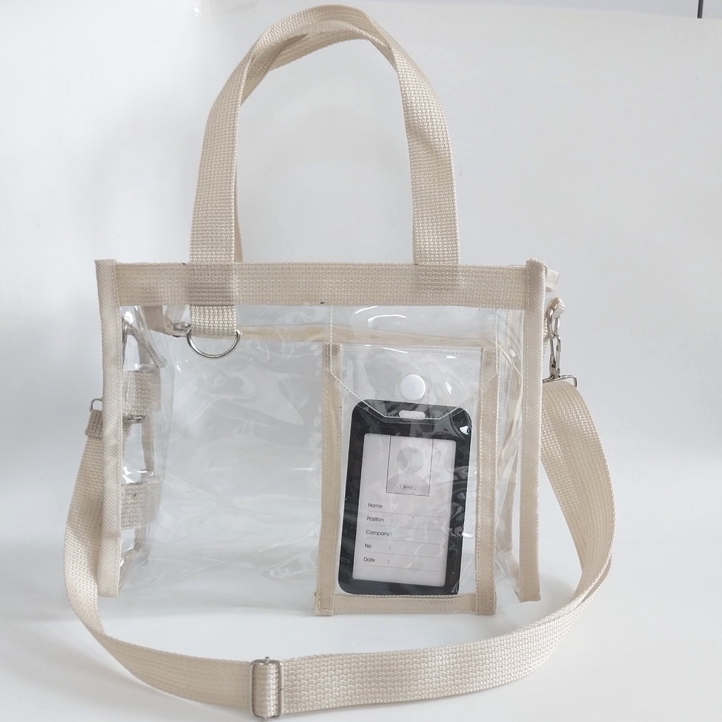 TAS TRANSPARAN PVC MIKA SELEMPANG WARNA KREM - SLING BAG TRANSPARAN CREAM - TAS KONSER -TAS KPOP MUAT Lightstick