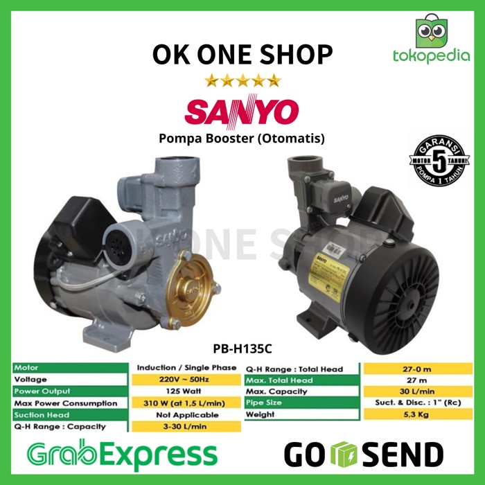 Best Seller Sanyo Booster Pump Otomatis Pb-H135C / Pbh-135C / Pbh-135 C