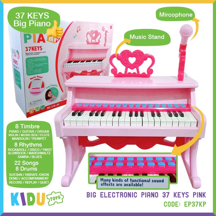 Mainan Anak Piano Karaoke Piano Electronic Piano 37 Keys Pink Kidu Toys