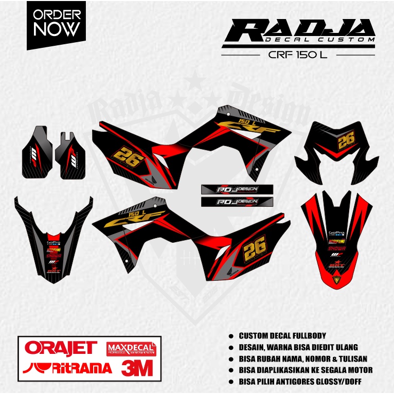 DECAL CRF 150 L FULLBODY (004) DEKAL STIKER 2017 2018 2019 2020 2021 2022 2023 2024 2025 HITAM MERAH