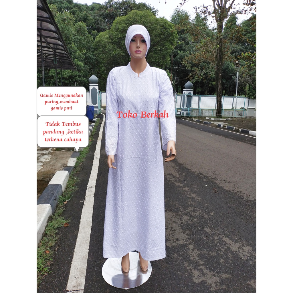 Gamis haji dan umroh wanita satu set (bergo +sarung tangan+bergo super) sarah payung