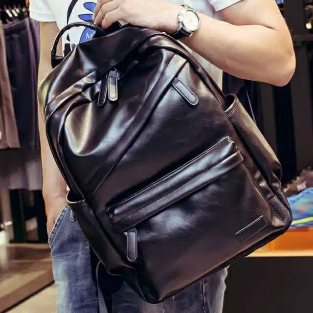 PTM-PU tas ransel pria kasual-tas laptop kuliah kerja pria wanita-backpack fashion kulit sintetis