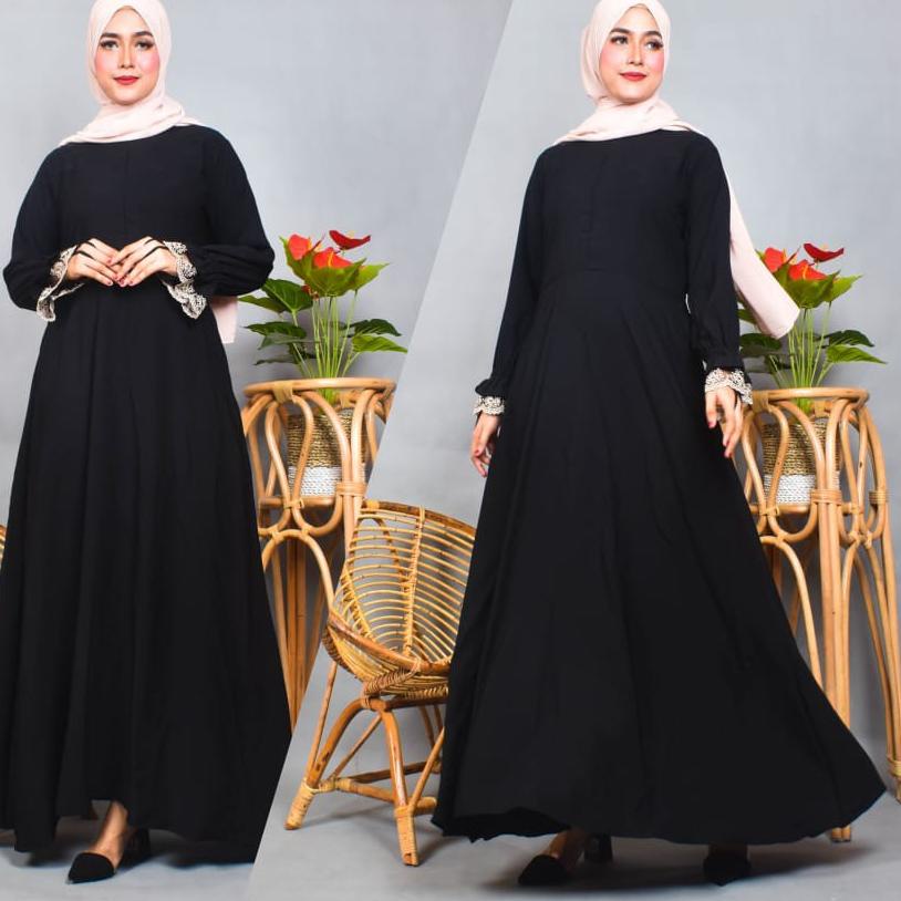 READY Gamis Jetblack Premium tangan renda Jetblack Leuwitex