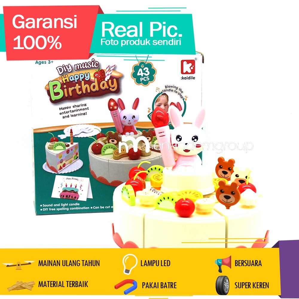 Mainan Anak Kue Ulang Tahun Benyanyi Bersuara Tiup Lilin Lampu LED