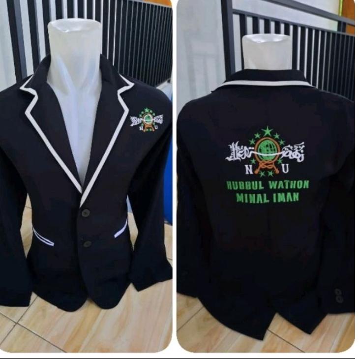 ● jas almamater hitam lis putih bordir logo NU ( bisa tambah nama dan logo) ♖