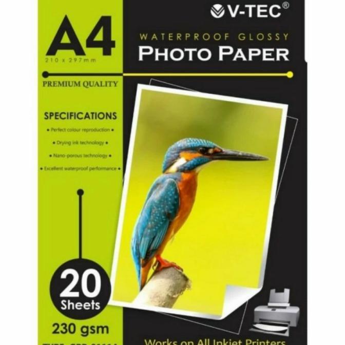 

GLOSSY PHOTO PAPER / KERTAS FOTO GLOSSY V-TEC 230 GR A4 (GPP-9111A) .