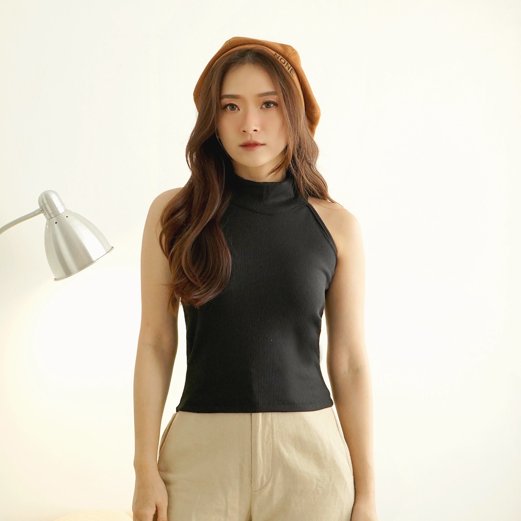 Korean Turtle Neck Tanktop Polos Rib Knit Wanita 203