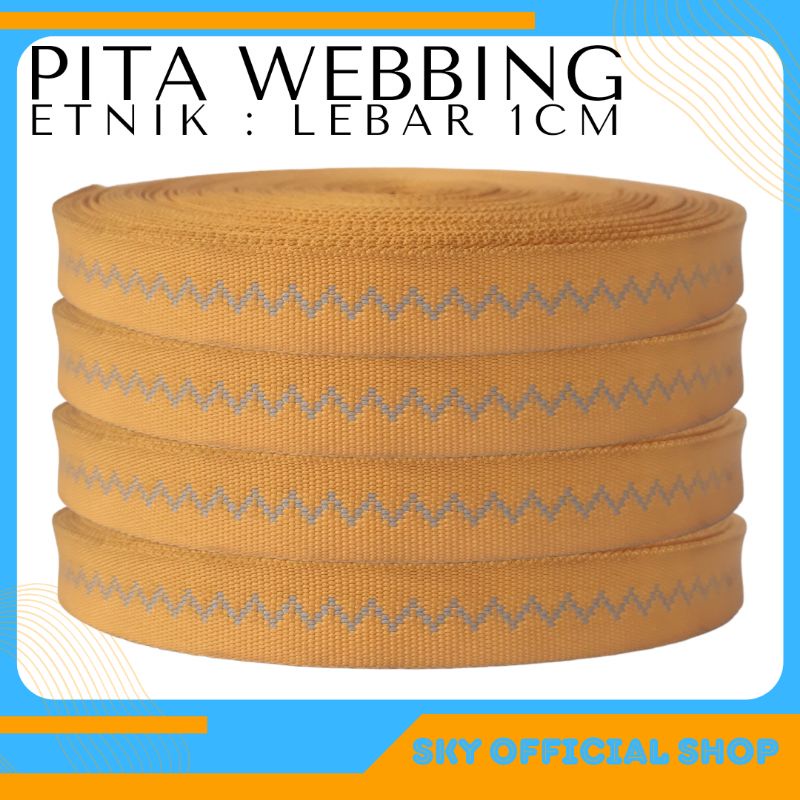 Pita Webbing Motif Etnik Lebar 1,5cm Webing Stok Garment