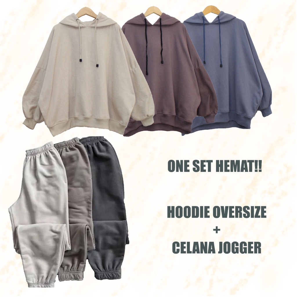 ONE SET OVERSIZE SWEATER HOODIE XXXL DAN CELANA JOGGER POLOS SET WANITA