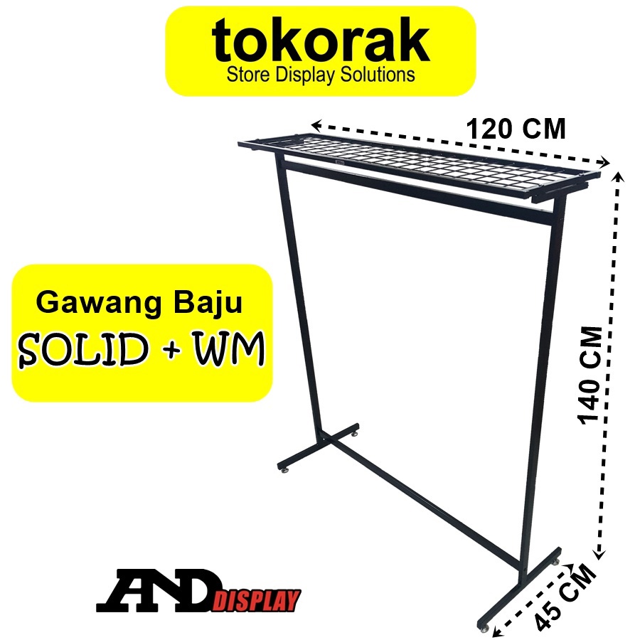 GAWANG BAJU SOLID + WM T.140 CM RAK BESI GANTUNGAN PIPA KOTAK SULING RAM 120 CM