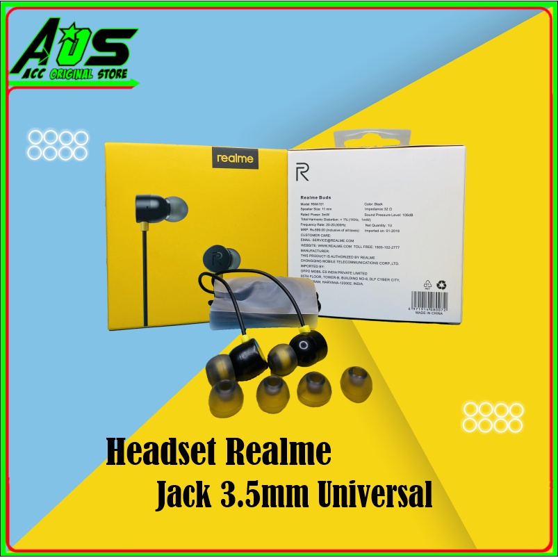 Headset Realme Buds - Headset Realme C1 C2 C3 U1 Realme 2 2 Pro 5 5i 5s ORIGINAL 100%