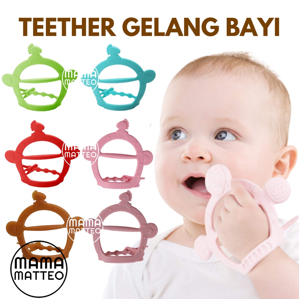 TEETHER Gelang Bayi SIlikon / Bahan Food Grade Silicone / Gigitan Tangan Bayi / Warna Pink Biru Merah Hijau Brown Mauve