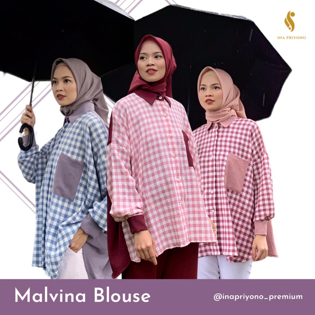 MALVINA BLOUSE TERBARU INA PRIYONO (DUSTY PINK, MAROON, BLUE GREY) / KEMEJA / KEMEJA WANITA / KEMEJA