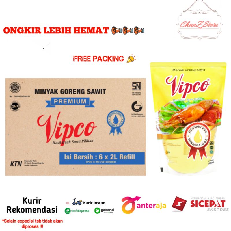 

PROMO MINYAK GORENG PREMIUM VIPCO 2 LITER X 6 PCS ( 1 DUS ) FREE PACKING