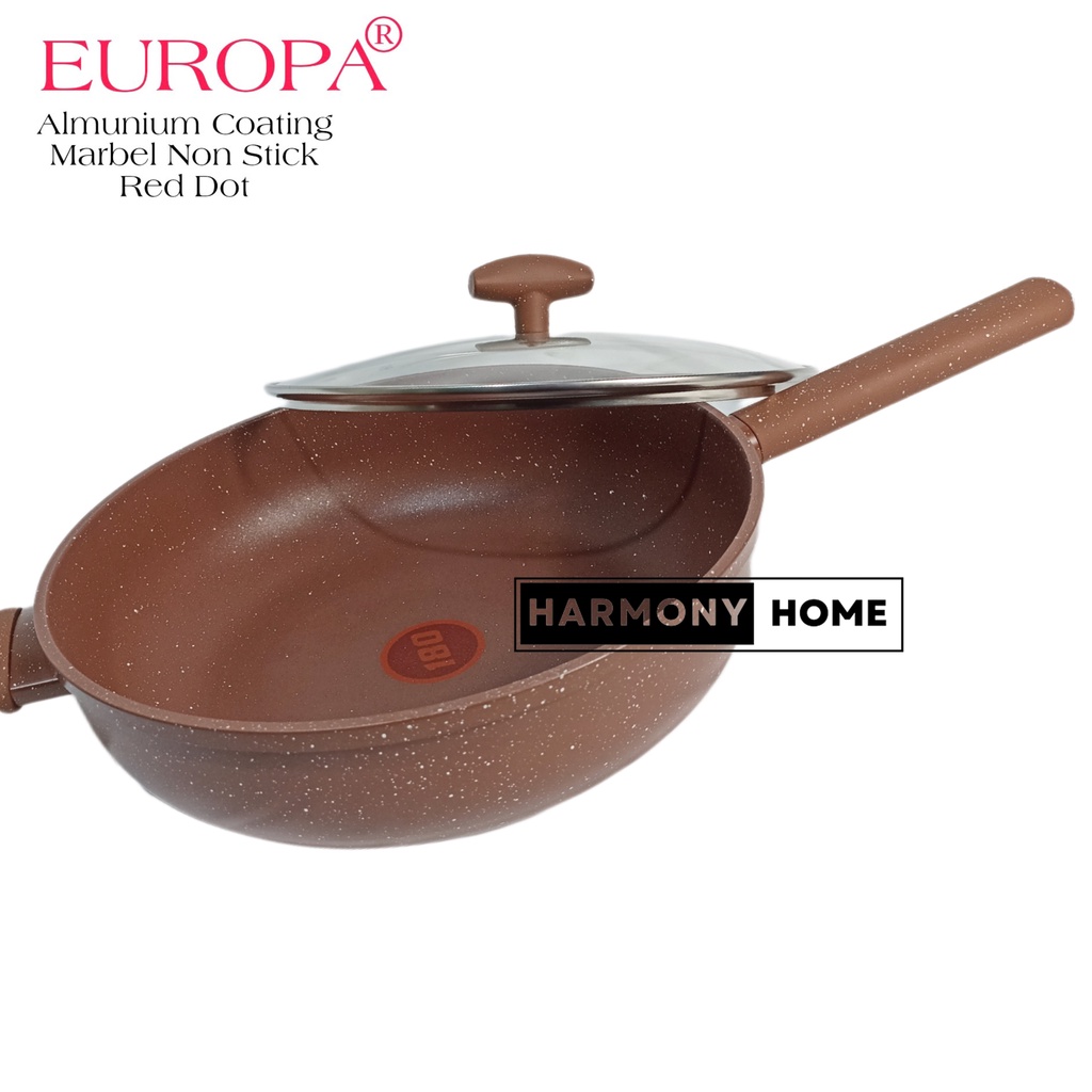 Europa Coating Marbel Deep Fry Pan 30cm Red Dot Anti Lengket Red Dot Europa Coating Marbel Coating Marble Non Stick Panci Anti Lengket Deep Fry Pan 30cm Wajan Marble Penggorengan Anti Lengket