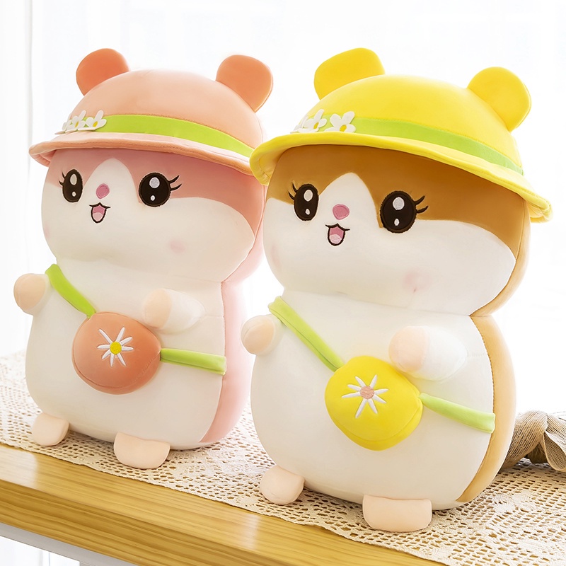 Boneka Hamster Maianan anak lucu terlaris dan Gemesin ukuran 35 cmlengkap dengan costum topi dan tas