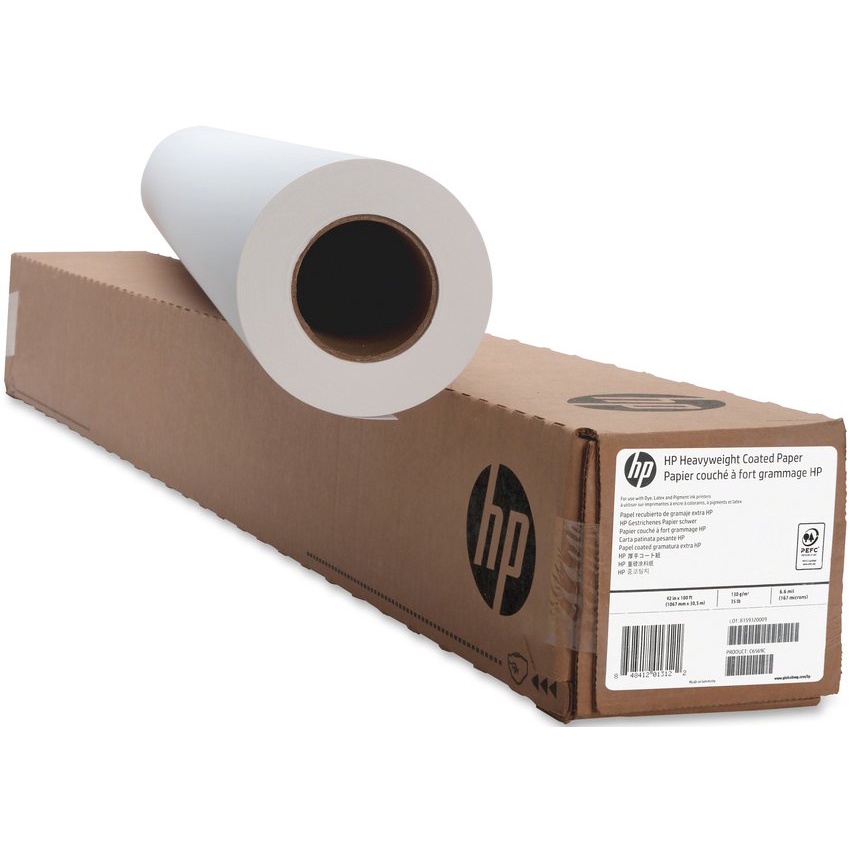 

HP Universal HeavyWeight Coated Paper 42"x100' 6.8mil 131g/m2(35lbs) 1067mm x 30.5m Q1414B