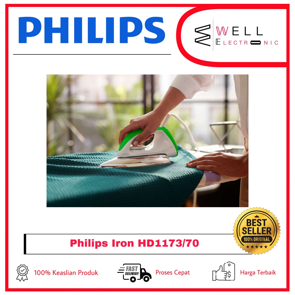PHILIPS HD1173/70 SETRIKA HD 1173 DRY IRON TAPAK KERAMIK - HIJAU